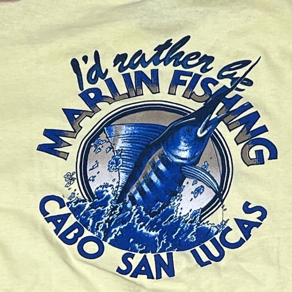 Vintage 1990s Mexico Cabo San Lucas Fishing Yellow Destination Crewneck Tshirt - Picture 4 of 5